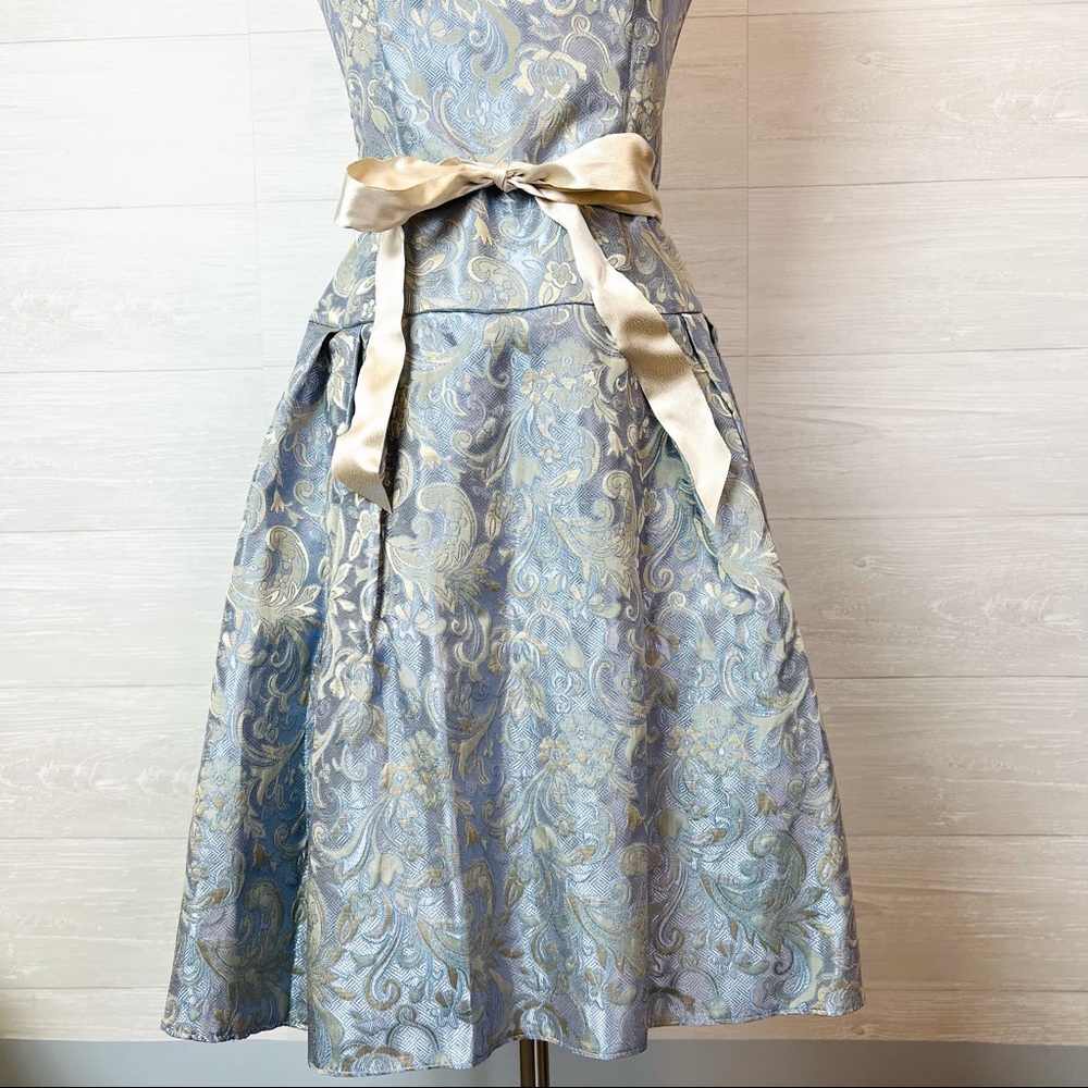 Vintage 90's Jessica McClintock Blue Brocade Jacquard Strapless Dress Size 6 - Picture 4 of 13